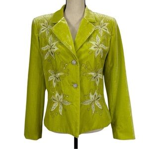 Sage West Lime Green Velvet Embroidered Blazer Jacket Size 8 Rhinestone Western